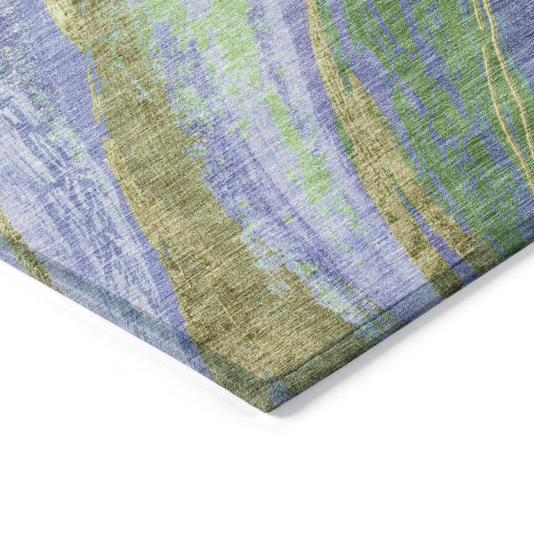 HomeRoots 5' Abstract Area Rug in Purple, Green & Gold – Washable Indoor/Outdoor Design for Modern Spaces 629926