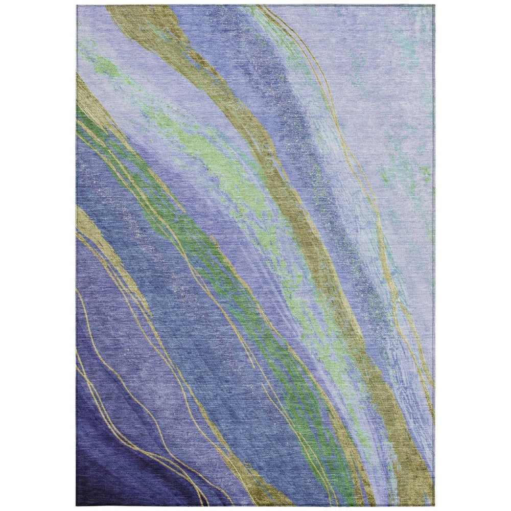 HomeRoots 5' Abstract Area Rug in Purple, Green & Gold – Washable Indoor/Outdoor Design for Modern Spaces 629926