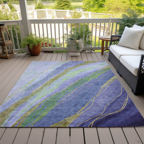 HomeRoots 5' Abstract Area Rug in Purple, Green & Gold – Washable Indoor/Outdoor Design for Modern Spaces 629926