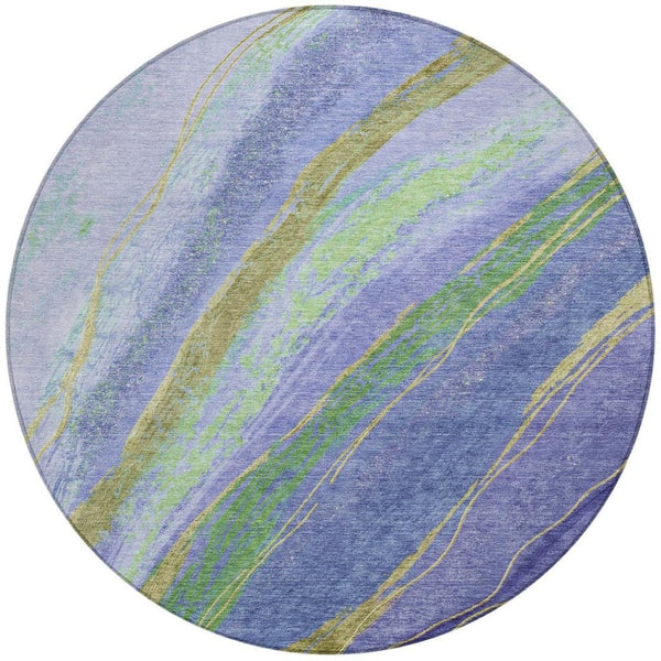 HomeRoots 8' Vibrant Purple, Green & Gold Round Abstract Washable Area Rug for Indoor & Outdoor Spaces 629927