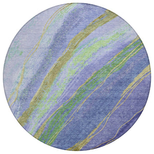 HomeRoots 8' Vibrant Purple, Green & Gold Round Abstract Washable Area Rug for Indoor & Outdoor Spaces 629927