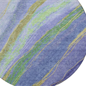 HomeRoots 8' Vibrant Purple, Green & Gold Round Abstract Washable Area Rug for Indoor & Outdoor Spaces 629927