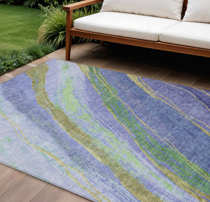 HomeRoots 9' Abstract Purple, Green & Gold Washable Area Rug - Indoor/Outdoor, Durable, Contemporary Design 629929