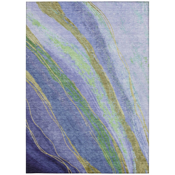 HomeRoots 10' Vibrant Purple, Green & Gold Abstract Washable Area Rug – Stylish Indoor/Outdoor Durability! 629930