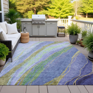 HomeRoots 10' Vibrant Purple, Green & Gold Abstract Washable Area Rug – Stylish Indoor/Outdoor Durability! 629930