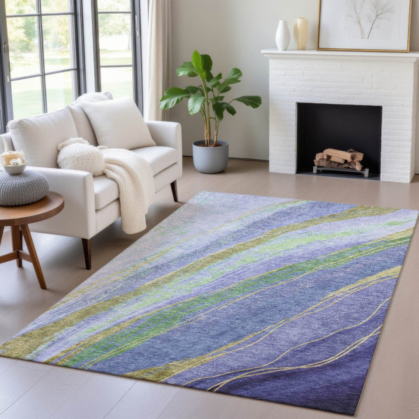 HomeRoots 10' Vibrant Purple, Green & Gold Abstract Washable Area Rug – Stylish Indoor/Outdoor Durability! 629930