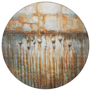 HomeRoots 8' Round Abstract Area Rug in Rust, Gray & Blue - Washable, Durable, Perfect for Indoor & Outdoor Use! 629933
