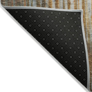 HomeRoots 8' Round Abstract Area Rug in Rust, Gray & Blue - Washable, Durable, Perfect for Indoor & Outdoor Use! 629933