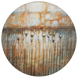 HomeRoots 8' Round Abstract Area Rug in Rust, Gray & Blue - Washable, Durable, Perfect for Indoor & Outdoor Use! 629933