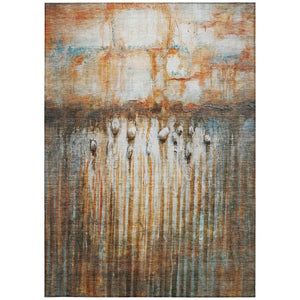 HomeRoots 8' X 10' Durable Rust Gray & Blue Abstract Area Rug - Washable, Stain-Resistant for Indoors & Outdoors 629934
