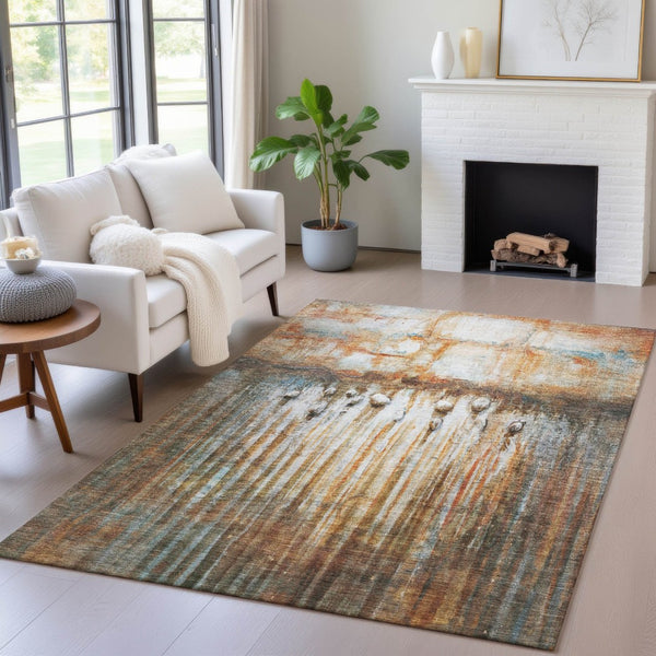 HomeRoots 8' X 10' Durable Rust Gray & Blue Abstract Area Rug - Washable, Stain-Resistant for Indoors & Outdoors 629934