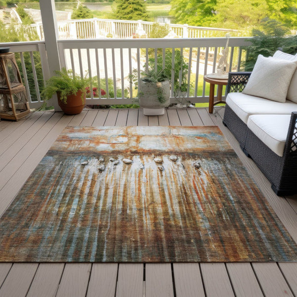 HomeRoots 8' X 10' Durable Rust Gray & Blue Abstract Area Rug - Washable, Stain-Resistant for Indoors & Outdoors 629934