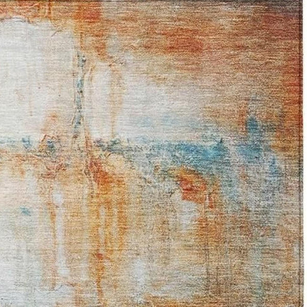 HomeRoots 9' X 12' Stylish Rust Gray Blue Abstract Rug - Washable, Durable, Perfect for Indoor & Outdoor Use! 629935