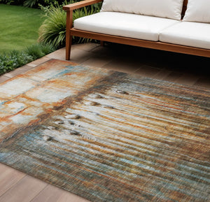 HomeRoots 10' Abstract Washable Indoor Outdoor Area Rug in Rust, Gray & Blue - Durable, Stylish & Versatile! 629936
