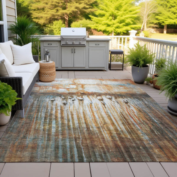 HomeRoots 10' Abstract Washable Indoor Outdoor Area Rug in Rust, Gray & Blue - Durable, Stylish & Versatile! 629936