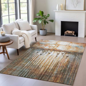 HomeRoots 10' Abstract Washable Indoor Outdoor Area Rug in Rust, Gray & Blue - Durable, Stylish & Versatile! 629936