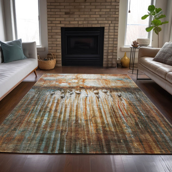 HomeRoots 10' Abstract Washable Indoor Outdoor Area Rug in Rust, Gray & Blue - Durable, Stylish & Versatile! 629936