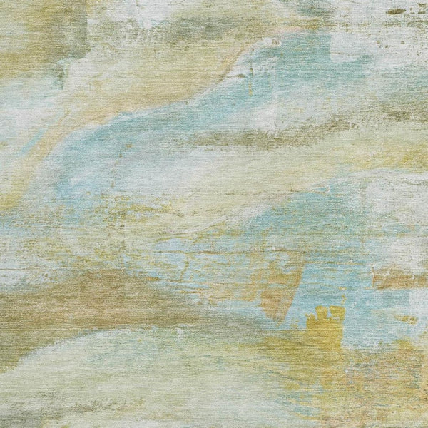 HomeRoots 5' X 8' Abstract Washable Indoor Outdoor Area Rug in Beige, Sky Blue & Ivory for Modern Spaces 629938