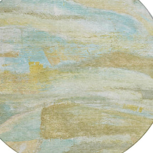 HomeRoots 8' Round Abstract Area Rug - Stylish Beige, Sky Blue & Ivory, Washable for Indoor & Outdoor Use! 629939