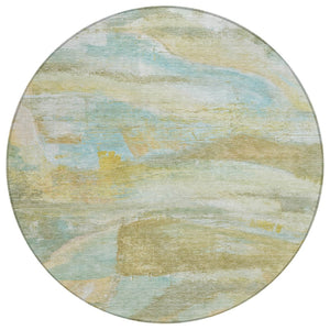 HomeRoots 8' Round Abstract Area Rug - Stylish Beige, Sky Blue & Ivory, Washable for Indoor & Outdoor Use! 629939