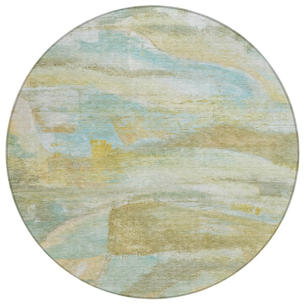 HomeRoots 8' Round Abstract Area Rug - Stylish Beige, Sky Blue & Ivory, Washable for Indoor & Outdoor Use! 629939