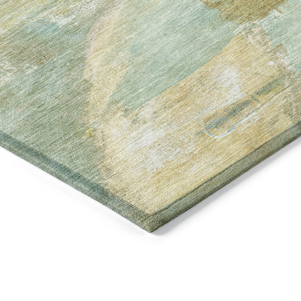 HomeRoots 8' Round Abstract Area Rug - Stylish Beige, Sky Blue & Ivory, Washable for Indoor & Outdoor Use! 629939