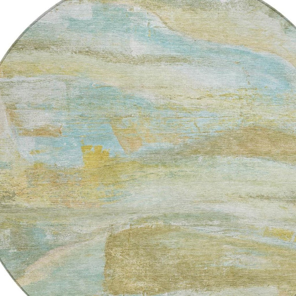 HomeRoots 8' Round Abstract Area Rug - Stylish Beige, Sky Blue & Ivory, Washable for Indoor & Outdoor Use! 629939