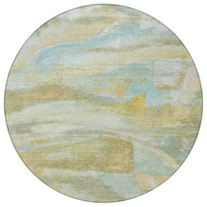 HomeRoots 8' Round Abstract Area Rug - Stylish Beige, Sky Blue & Ivory, Washable for Indoor & Outdoor Use! 629939