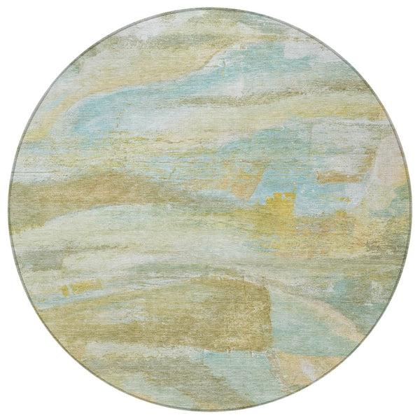 HomeRoots 8' Round Abstract Area Rug - Stylish Beige, Sky Blue & Ivory, Washable for Indoor & Outdoor Use! 629939