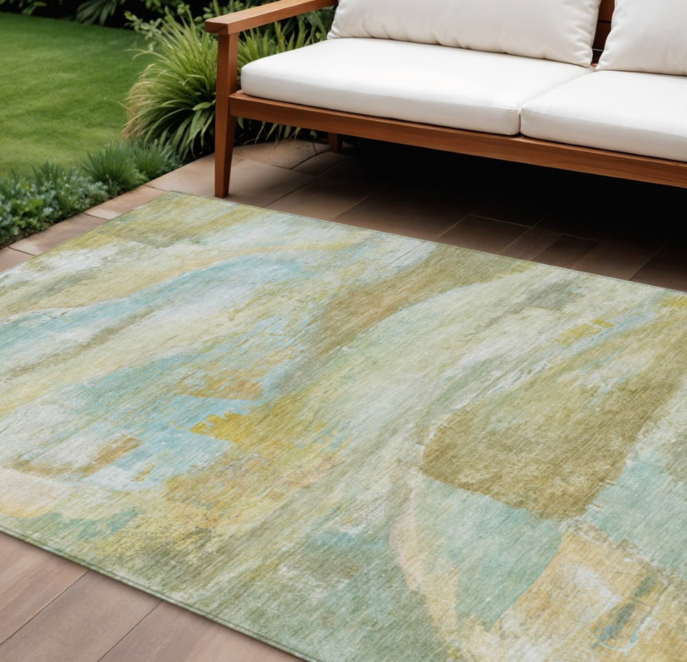 HomeRoots 9' Modern Abstract Area Rug in Beige, Sky Blue & Ivory – Washable, Durable for Indoor/Outdoor Use 629941