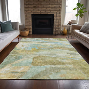 HomeRoots 9' Modern Abstract Area Rug in Beige, Sky Blue & Ivory – Washable, Durable for Indoor/Outdoor Use 629941