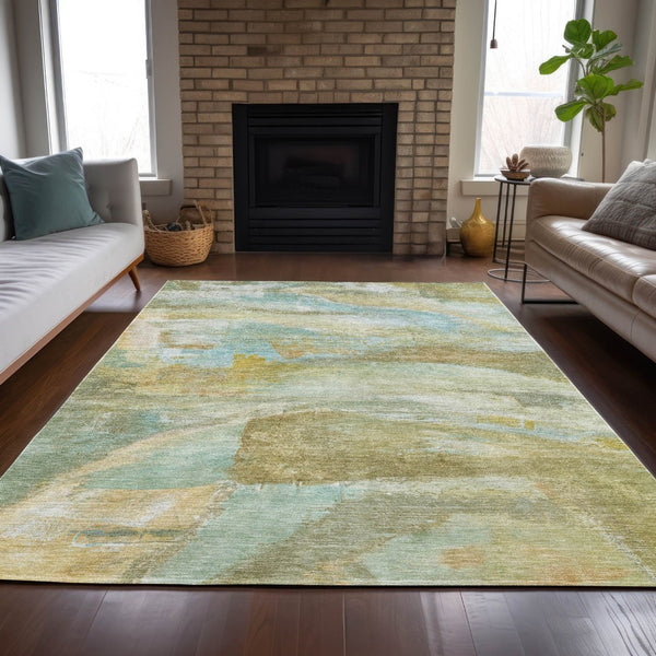 HomeRoots 9' Modern Abstract Area Rug in Beige, Sky Blue & Ivory – Washable, Durable for Indoor/Outdoor Use 629941