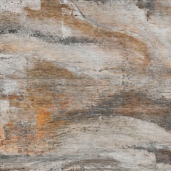 HomeRoots 5' Stylish Abstract Washable Area Rug in Brown, Gray, and Copper for Indoor and Outdoor Spaces 629944