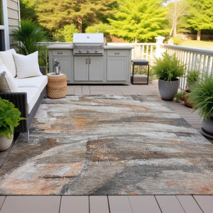 HomeRoots 5' Stylish Abstract Washable Area Rug in Brown, Gray, and Copper for Indoor and Outdoor Spaces 629944