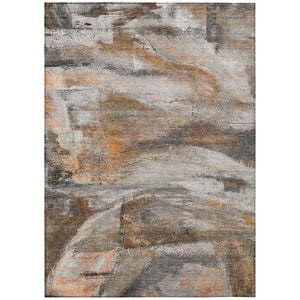 HomeRoots 5' Stylish Abstract Washable Area Rug in Brown, Gray, and Copper for Indoor and Outdoor Spaces 629944