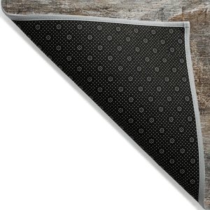 HomeRoots 8' Round Abstract Area Rug - Modern Brown, Gray & Copper Design, Washable for Indoor/Outdoor Use 629945