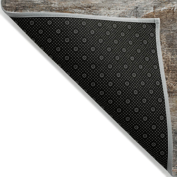 HomeRoots 8' Round Abstract Area Rug - Modern Brown, Gray & Copper Design, Washable for Indoor/Outdoor Use 629945