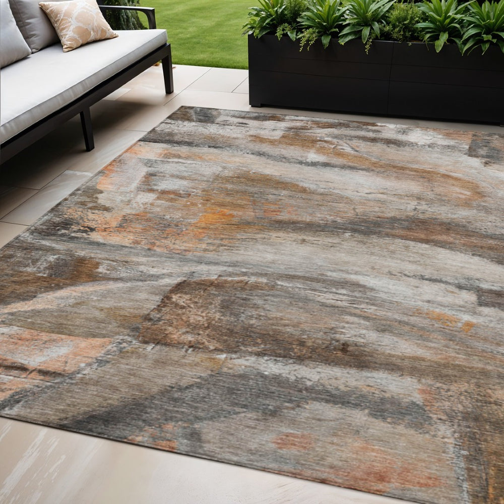 HomeRoots 8' X 10' Washable Indoor Outdoor Area Rug in Brown, Gray & Copper – Stylish, Durable, and Versatile! 629946