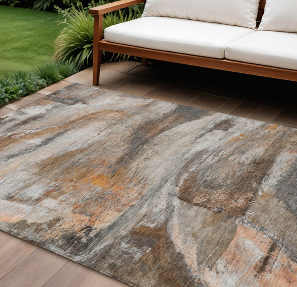 HomeRoots 9' X 12' Abstract Washable Area Rug in Brown, Gray & Copper - Stylish, Durable & Versatile Decor Piece 629947