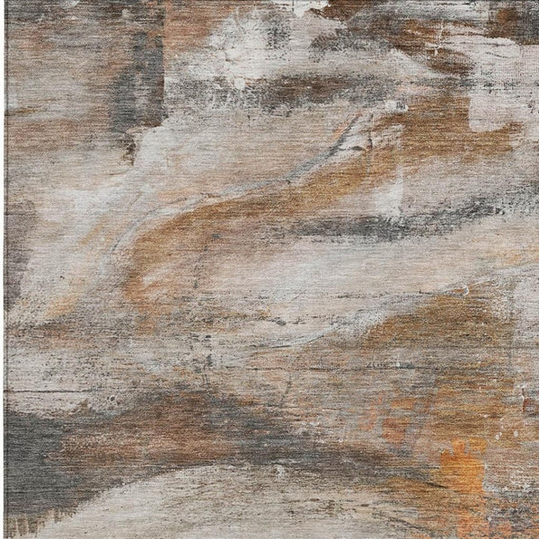 HomeRoots 9' X 12' Abstract Washable Area Rug in Brown, Gray & Copper - Stylish, Durable & Versatile Decor Piece 629947