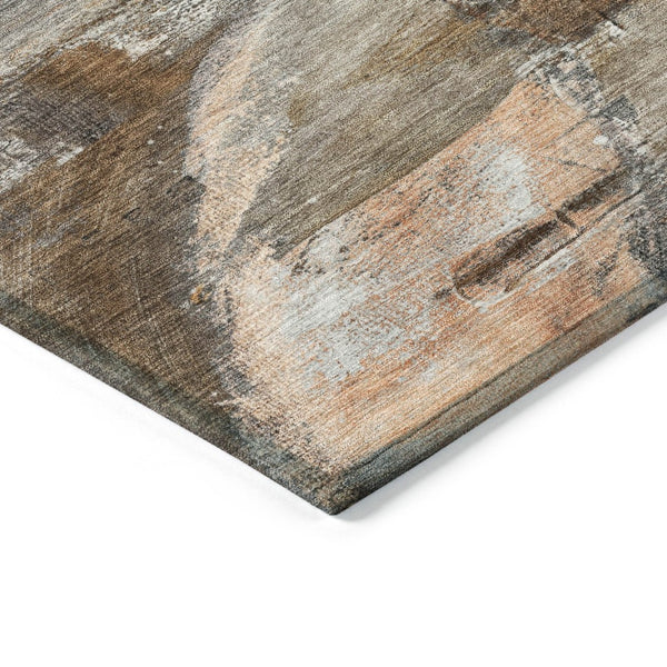 HomeRoots 9' X 12' Abstract Washable Area Rug in Brown, Gray & Copper - Stylish, Durable & Versatile Decor Piece 629947