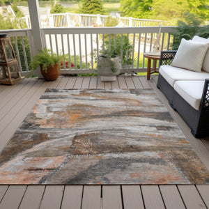 HomeRoots 9' X 12' Abstract Washable Area Rug in Brown, Gray & Copper - Stylish, Durable & Versatile Decor Piece 629947