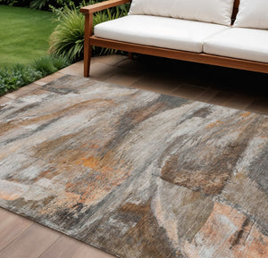HomeRoots 10' Abstract Washable Area Rug in Brown, Gray & Copper - Indoor/Outdoor Durable Design for All Spaces 629948