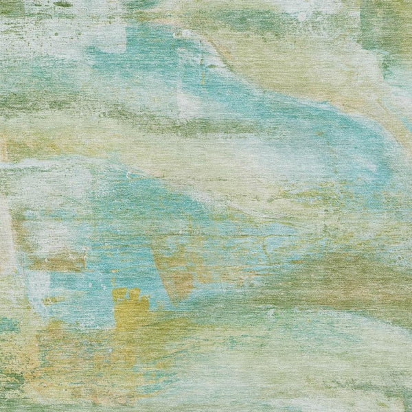 HomeRoots 5' Abstract Washable Indoor Outdoor Area Rug in Green, Teal, Blue & Copper – Stylish & Durable! 629950
