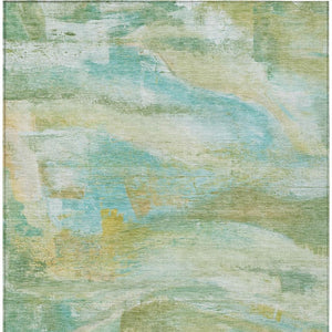 HomeRoots 5' Abstract Washable Indoor Outdoor Area Rug in Green, Teal, Blue & Copper – Stylish & Durable! 629950