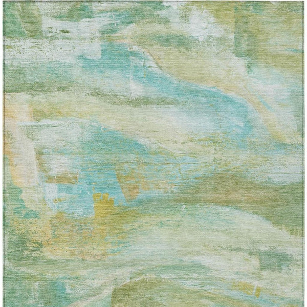HomeRoots 5' Abstract Washable Indoor Outdoor Area Rug in Green, Teal, Blue & Copper – Stylish & Durable! 629950