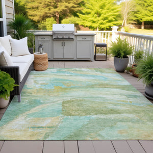 HomeRoots 5' Abstract Washable Indoor Outdoor Area Rug in Green, Teal, Blue & Copper – Stylish & Durable! 629950