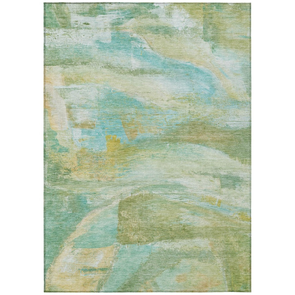 HomeRoots 5' Abstract Washable Indoor Outdoor Area Rug in Green, Teal, Blue & Copper – Stylish & Durable! 629950