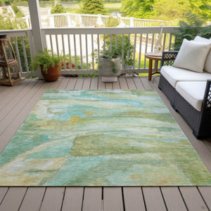 HomeRoots 5' Abstract Washable Indoor Outdoor Area Rug in Green, Teal, Blue & Copper – Stylish & Durable! 629950