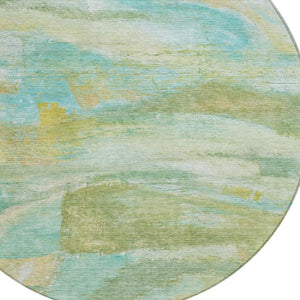 HomeRoots 8' Vibrant Round Abstract Area Rug in Green, Teal Blue & Copper – Washable for Indoor/Outdoor Use! 629951